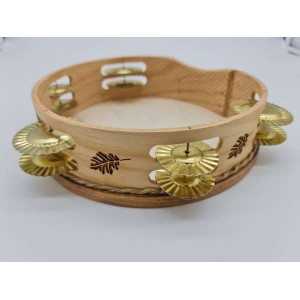 Pandeireta gravada de 24,5 cm Folla de Carballo dourada